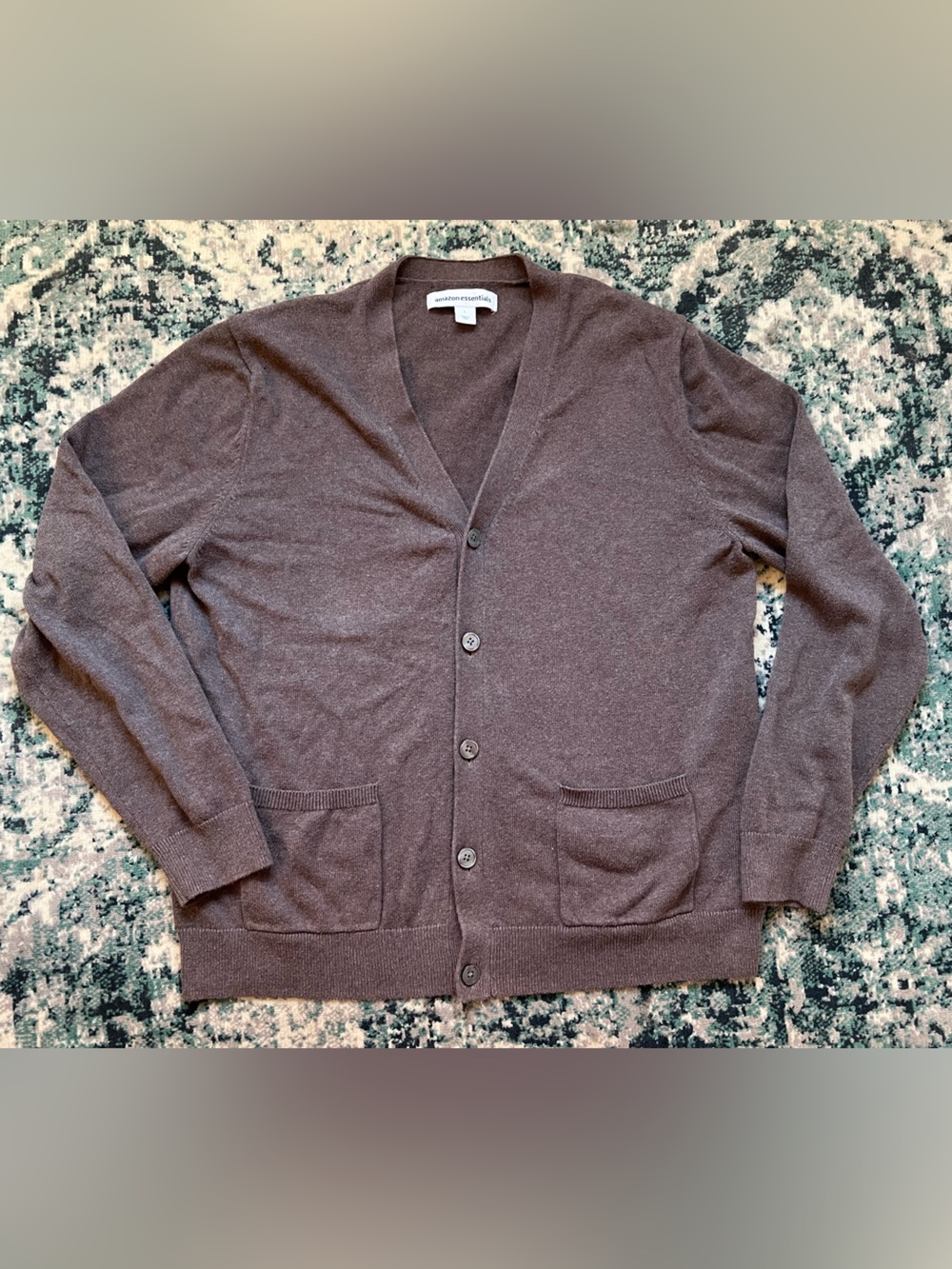 Amazon Essentials Men's Dark Brown V-Neck Button Cardigan
